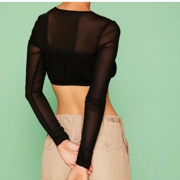 BRAND NEW I.AM.GIA LONG SLEEVE BLACK MESH CUTOUT CROP “ANYA” TOP - Picture 5 of 7